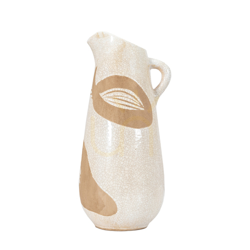 Check Stoneware Pitcher Jug Gallery Direct White Brown Crackle Glaze 37cm