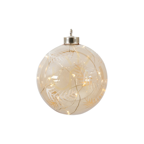 Check LED Feather Etched Glass Bauble Amber 12x14cm Gallery Direct 5059413755835
