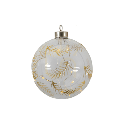 Check LED Feather Etched Glass Bauble Clear 14cm Gallery Direct 5059413755842