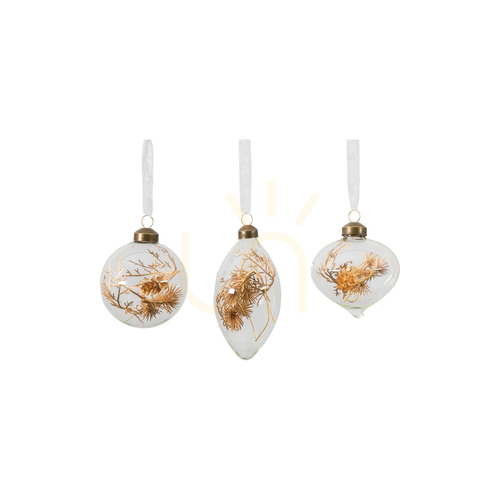 Check Bauble Ornament Set of 3 Bronze Glass Gallery Direct 5059413755729