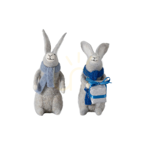 Check Hare Tree Decorations Set of 2 Grey Gallery Direct 5059413755071