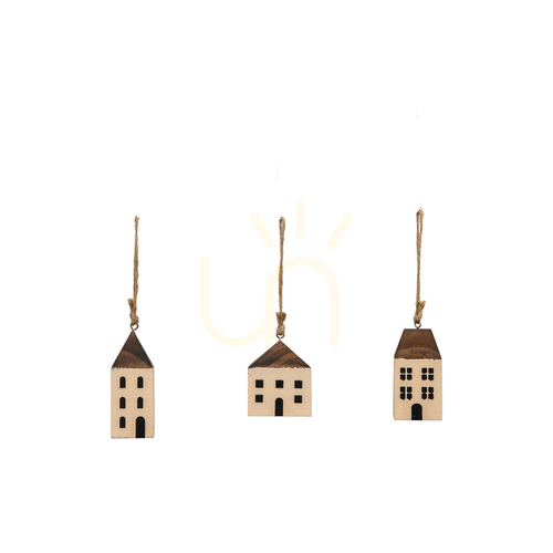Check Gallery Direct Hanging House Christmas Decorations, Set of 6, Cream 55 × 45 × 80 mm
