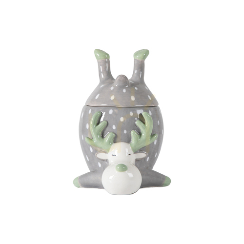 Check Reindeer Pot with Lid Grey Dolomite 17.5cm Gallery Direct 5059413755576