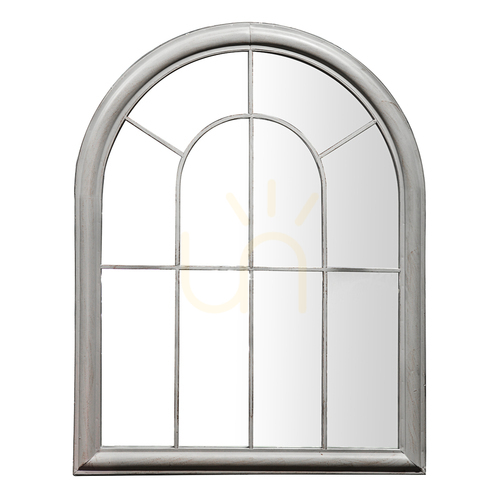 Check Gallery Direct Laguna Estate Outdoor Arched Window Mirror, Distressed Grey, 69 x 88 cm