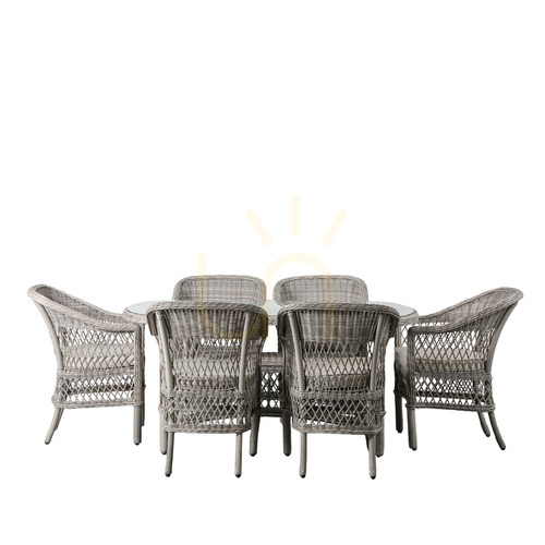 Check 6 Seater Oval Dining Set Stone Poly Rattan Gallery Direct 5059413684241
