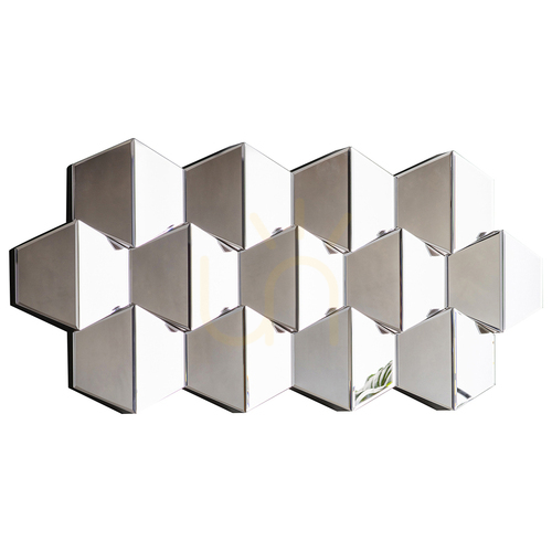 Check Wall Mirror Gallery Direct Carina Silver Hexagonal Faceted Glass 110x50cm