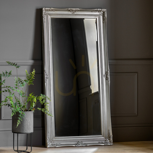 Check Gallery Direct Hampshire Leaner Mirror, Antique Silver, 170 × 84 cm