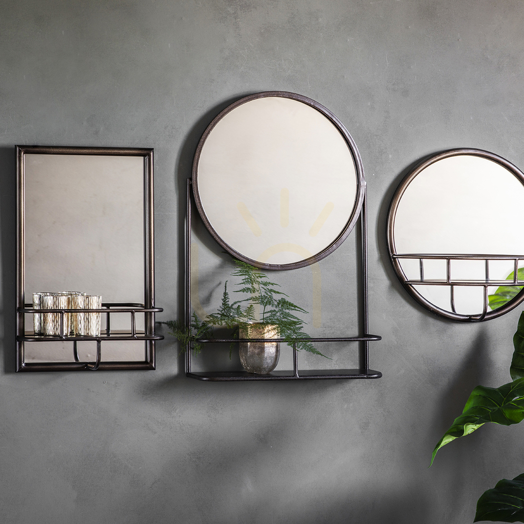 Display Rectangular Mirror with Shelf Gallery Direct Black Iron 30x10x48cm 5055999253710 Rectangular Mirror with Shelf Gallery Direct Black Iron 30x10x48cm 5055999253710