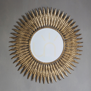 Gallery Direct Quill round wall mirror with feather frame, aged gold, 62 cm small 1