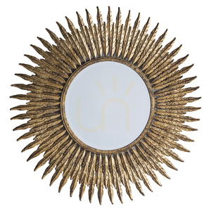 Gallery Direct Quill round wall mirror with feather frame, aged gold, 62 cm small 0