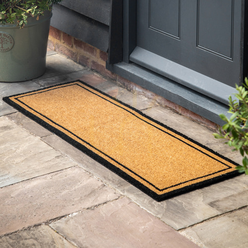 Check Coir Doormat Gallery Direct Natural Black Outline 40 x 120 cm
