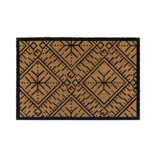 Check Coir Doormat Gallery Direct Ikat Black Natural 60 x 90 cm