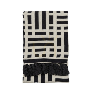 Knitted Throw Gallery Direct Merton Black Cotton Fringed 130 x 170 cm small 0