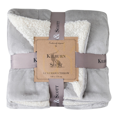 Check Throw Gallery Direct Sterling Sherpa Silver 140x170cm Polyester