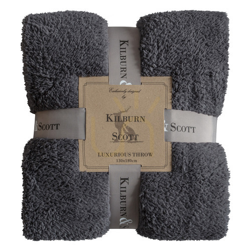Check Throw Gallery Direct Teddy Fleece Charcoal 130x180cm 5055999239790