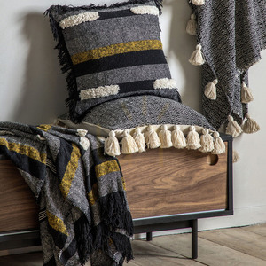 Woven Throw Gallery Direct Black Cream Cotton Polyester 130x170 cm 5 Woven Throw Gallery Direct Black Cream Cotton Polyester 130x170 cm small 5