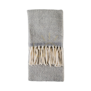 Wool Throw Gallery Direct Grey Herringbone 130 x 170 cm 100% Wool small 0