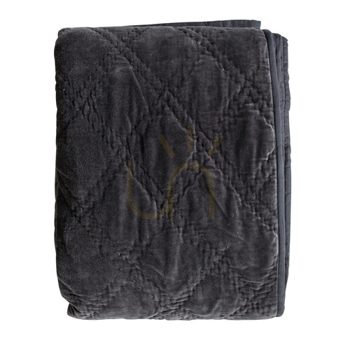 Check Bedspread Gallery Direct Charcoal Cotton Velvet Quilted 240 x 260 cm