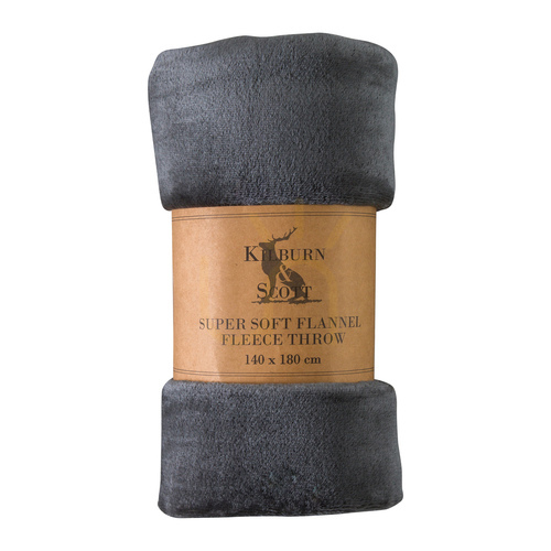 Check Flannel Fleece Throw Gallery Direct Charcoal 140x180cm Polyester 5059413442704