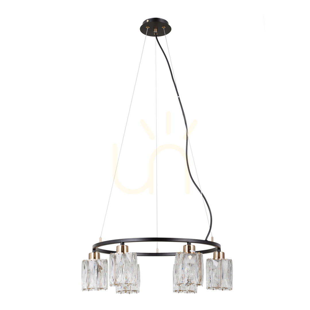 Italux Simona Black Crystal 6-Light E14 Pendant Lamp PND-40814-6-BK-HBR