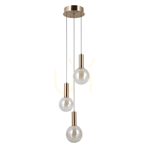 Check Italux Gold Amber Glass 3-Light LED Pendant Lamp PND-34378-3S-HBR