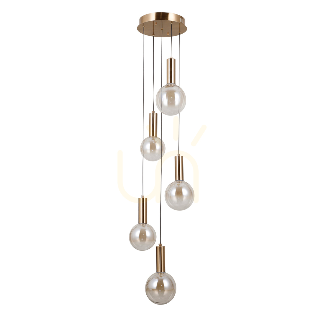 Italux Strela 5-Light LED Pendant Lamp Amber Glass Gold PND-34378-5S-HBR