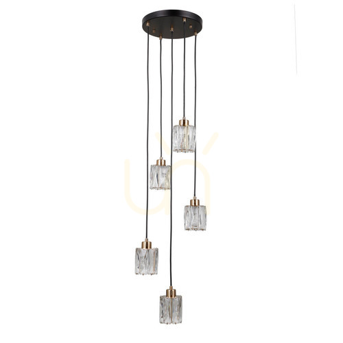 Check Italux Black Glass 5-Light Pendant Lamp E14 32 cm PND-40813-5R-BK-HBR