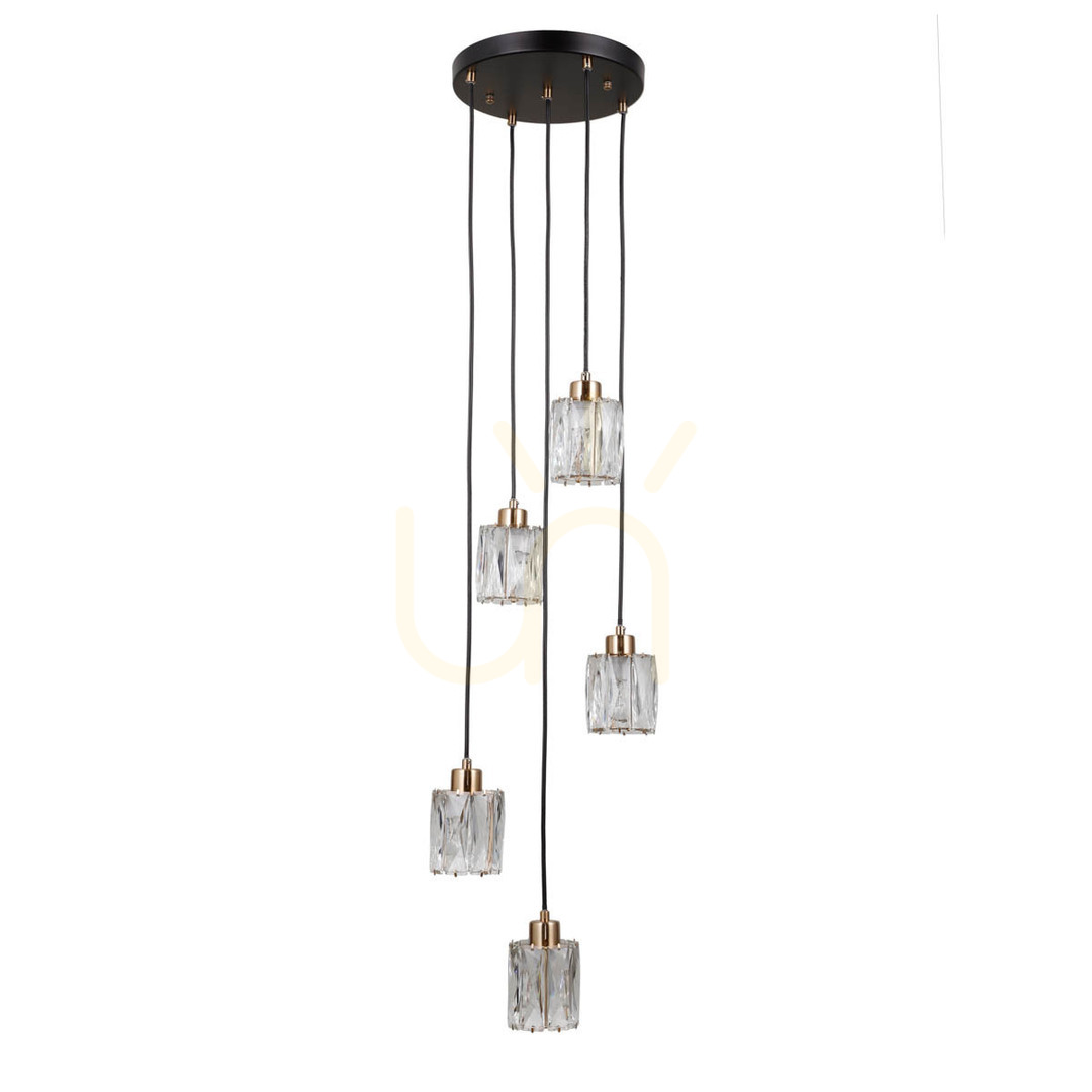 Italux Black Glass 5-Light Pendant Lamp E14 32 cm PND-40813-5R-BK-HBR