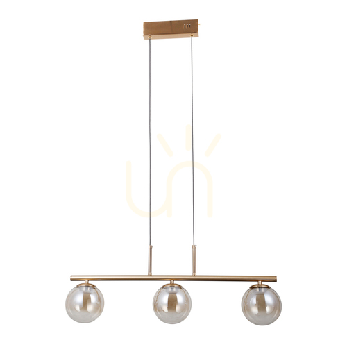 Check Italux LED Pendant Light Gold Amber Glass 3-Light PND-34381-3-HBR