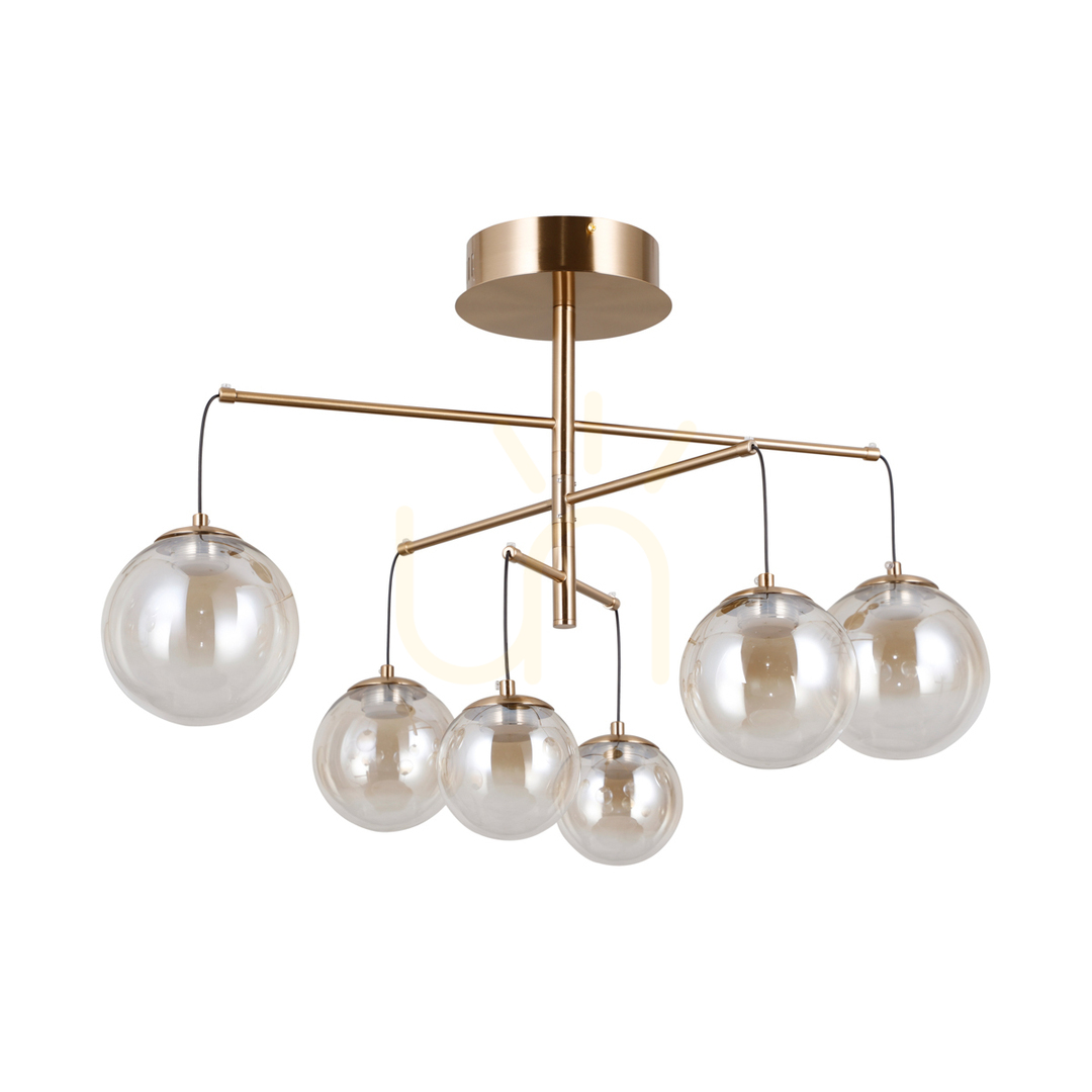 Italux Velada LED Amber Glass Pendant Light 6-Point 74 cm PND-34381-6-HBR