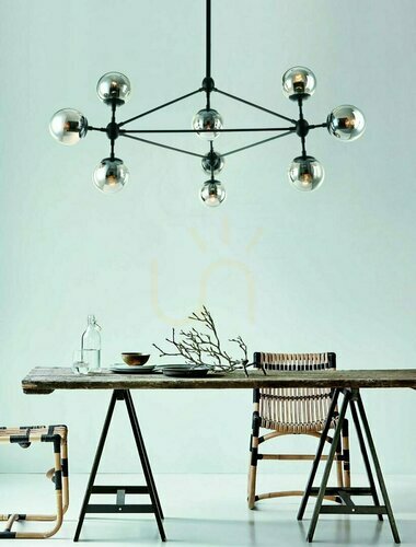 Check Pendant Light Bao Black Smoky Metal Glass 10-Light Open Design Highlights