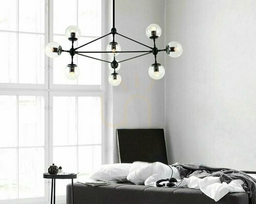 Check Ceiling Light Bao by Open Design Highlights, Black Glass Metal, 10x E27, 900 mm