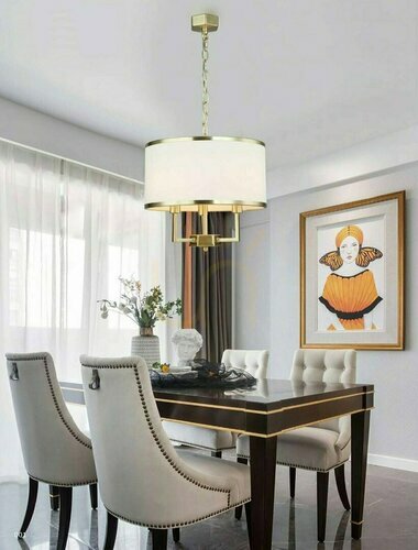 Check Pendant Light Casa by Open Design Highlights White Cream Satin Gold Metal Fabric 3-Light
