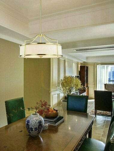 Check Pendant Light Stanza White Cream Satin Gold Metal Glass Fabric 4xE27 Open Design Highlights