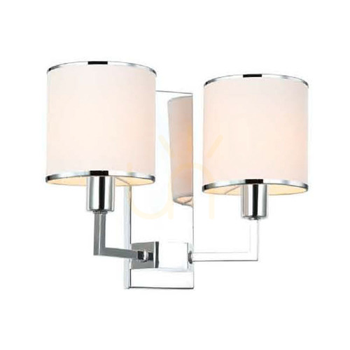 Check Wall Lamp Casa Cromo Open Design Highlights White Cream Chrome Metal Fabric 2xE14
