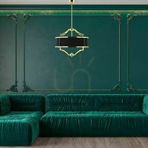 Check Pendant Light Stesso Black Gold Metal Fabric 4-Light Open Design Highlights