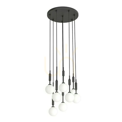 Check Ero VIII Pendant Light Open Design Highlights Black Metal Glass 8-Light 1800 mm