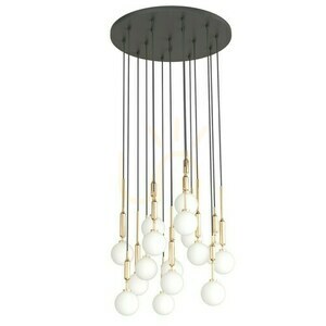Pendant Light Ero XVI Gold 60 Open Design Highlights White Opal Black Metal Glass 16-Light small 1