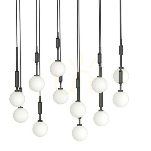 Check Pendant Light Open Design Highlights Ero XII Black White Opal Metal Glass 12-Light 800mm