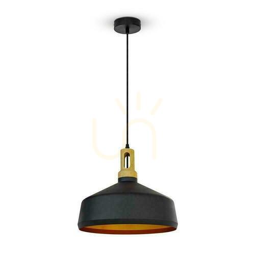 Check V-TAC VT-7545-B black pendant light with wood detail E27 Ø35 cm