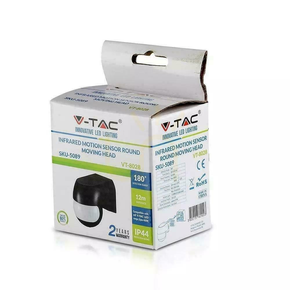 Display Wall Mounted Motion Sensor 180st Moving Head Black V-TAC VT-8028 Wall Mounted Motion Sensor 180st Moving Head Black V-TAC VT-8028
