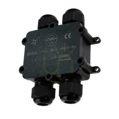 Check Hermetic Junction Box 4x4Pin Black 0.5-4mm2 Wire diameter 8-12mm IP68 V-TAC VT-871
