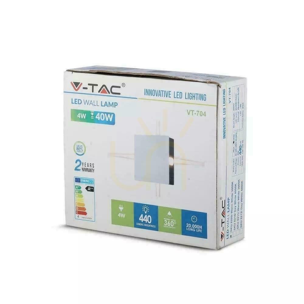 Show V-TAC 4W LED wall luminaire IP65 White Square VT-704 4000K 440lm V-TAC 4W LED wall luminaire IP65 White Square VT-704 4000K 440lm
