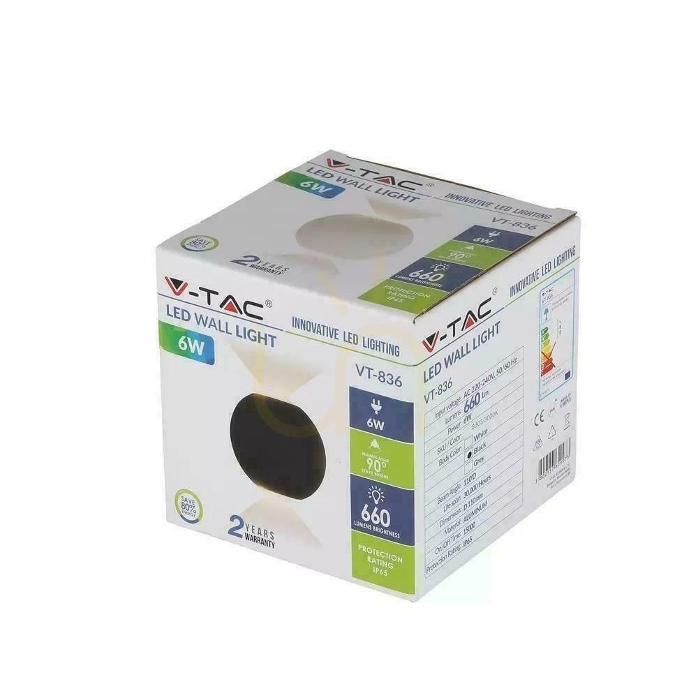 View Wall lamp V-TAC 6W LED Black Round IP65 VT-836 3000K 660lm. Wall lamp V-TAC 6W LED Black Round IP65 VT-836 3000K 660lm.