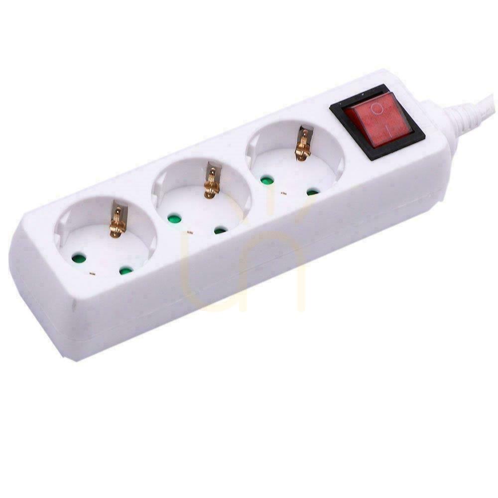 V-TAC 3-socket extension cable with switch (3G 1.5MM2 X 5M) White VT-1113
