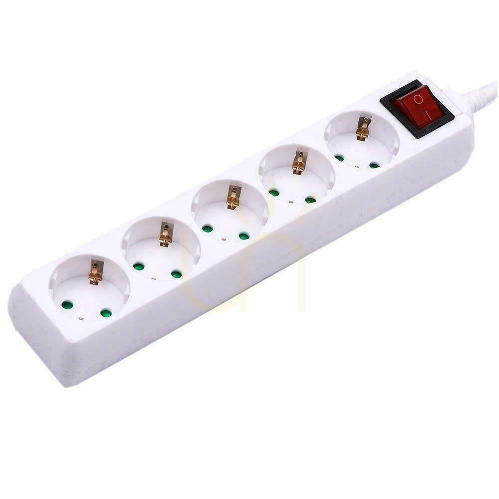 V-TAC 5 socket extension cable with switch (3G 1.5MM2 X 1.5M) White VT-1115
