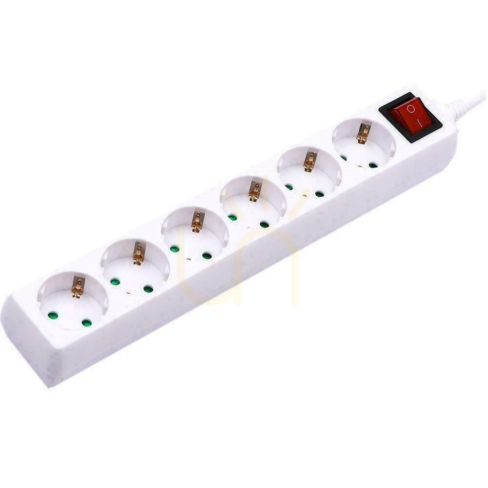 V-TAC 6 outlet extension cable with switch (3G 1.5MM2 X 5M) White VT-1116