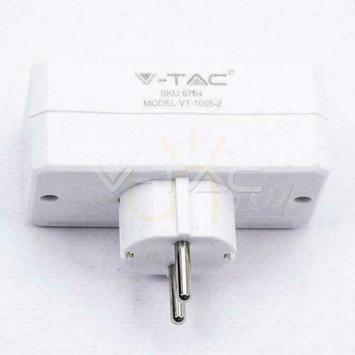 Check V-TAC VT-1005 white socket adapter, 2× Euro + 1× 10/16 A, SKU 8784