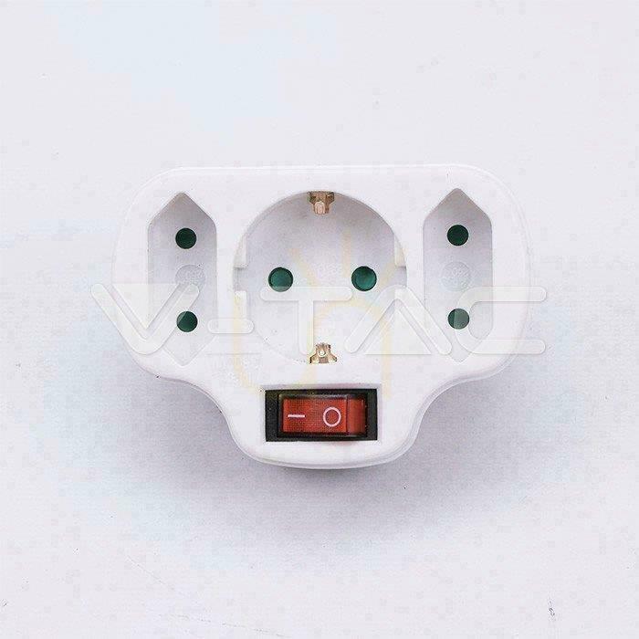 View Splitter with switch 2 2.5A flat plugs and 1 16A outlet White V-TAC VT-1063 Splitter with switch 2 2.5A flat plugs and 1 16A outlet White V-TAC VT-1063