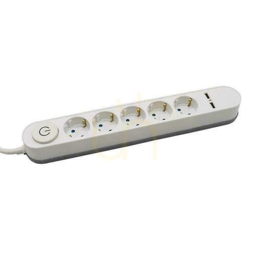 Check V-TAC VT-1115-3 power strip, 5 sockets, 2 × USB 3.4 A, illuminated switch, 3 m cable, white